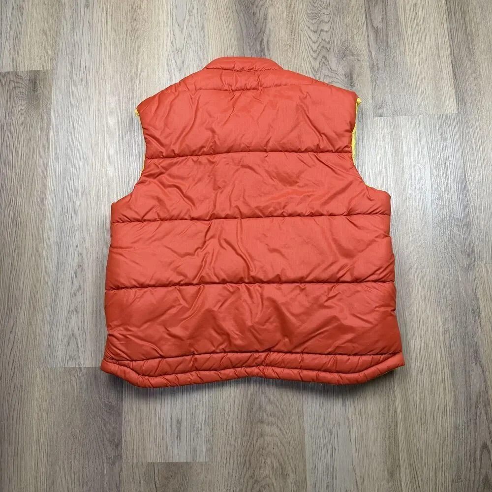 Vintage Gladding Vest Mens XL Orange Nylon Puffer Snap Front Ski 70s Outdoor